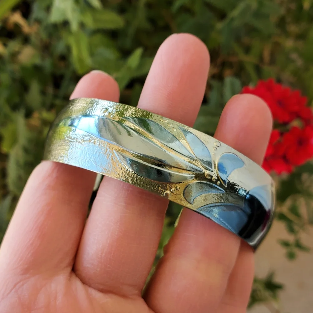 Silver-Tone Floral Engraved Women's Bracelet